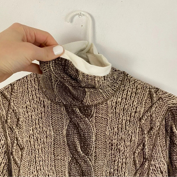 Worth Cableknit Print Pullover Turtleneck Top Womens Size Medium Brown Mockneck - Picture 3 of 10